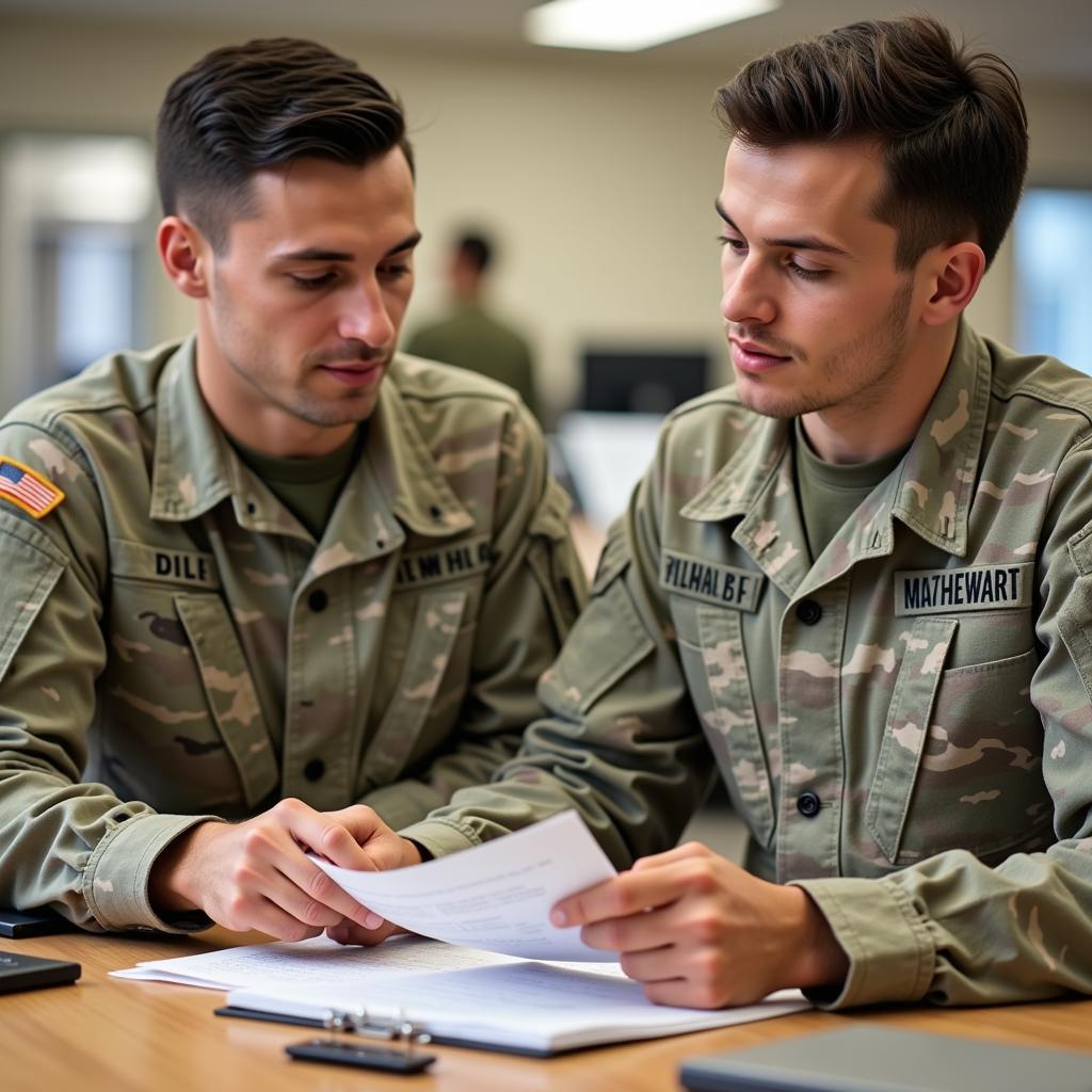 Army National Guard Soldiers Discussing Administrative Matters