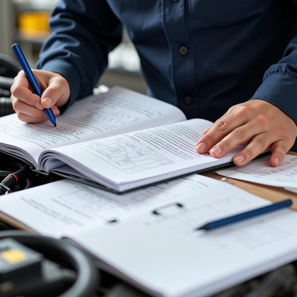 Technician Studying ASE 609 Materials