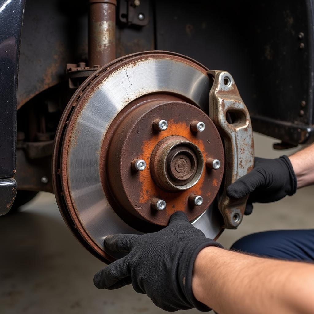 Removing a worn-out rotor from a vehicle hub