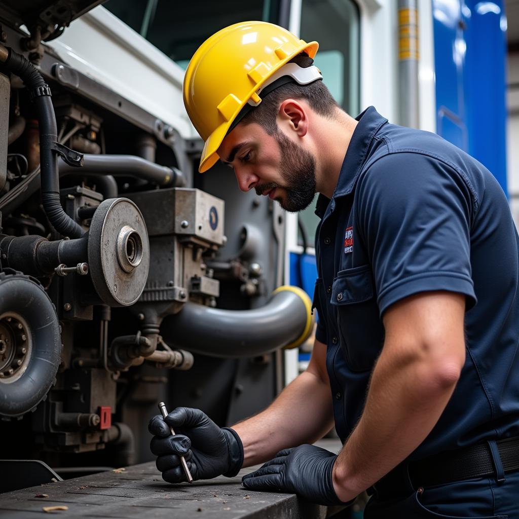 ASE Certified Heavy Truck Mechanic Working