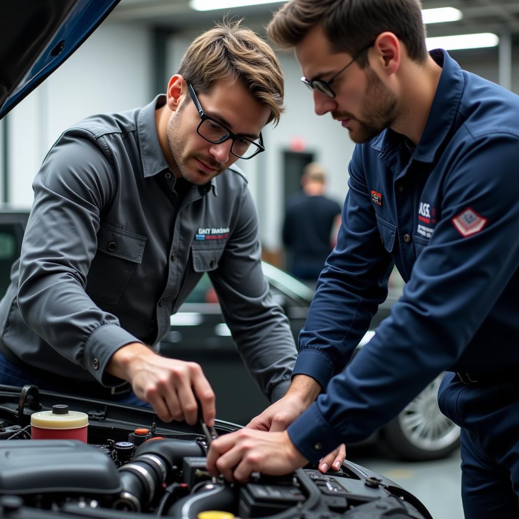 ASE Certified Inspector Performing a Thorough Vehicle Inspection