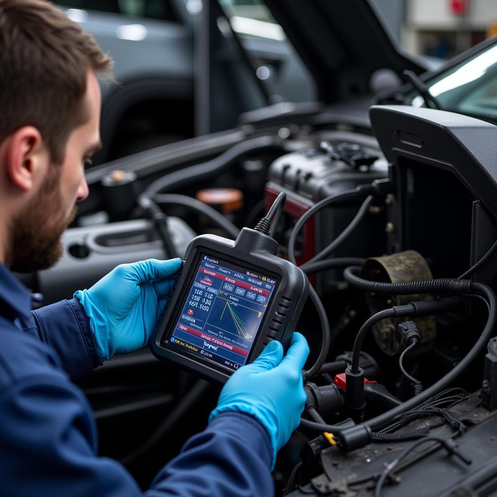 ASE Certified Mechanic Utilizing a Diagnostic Tool