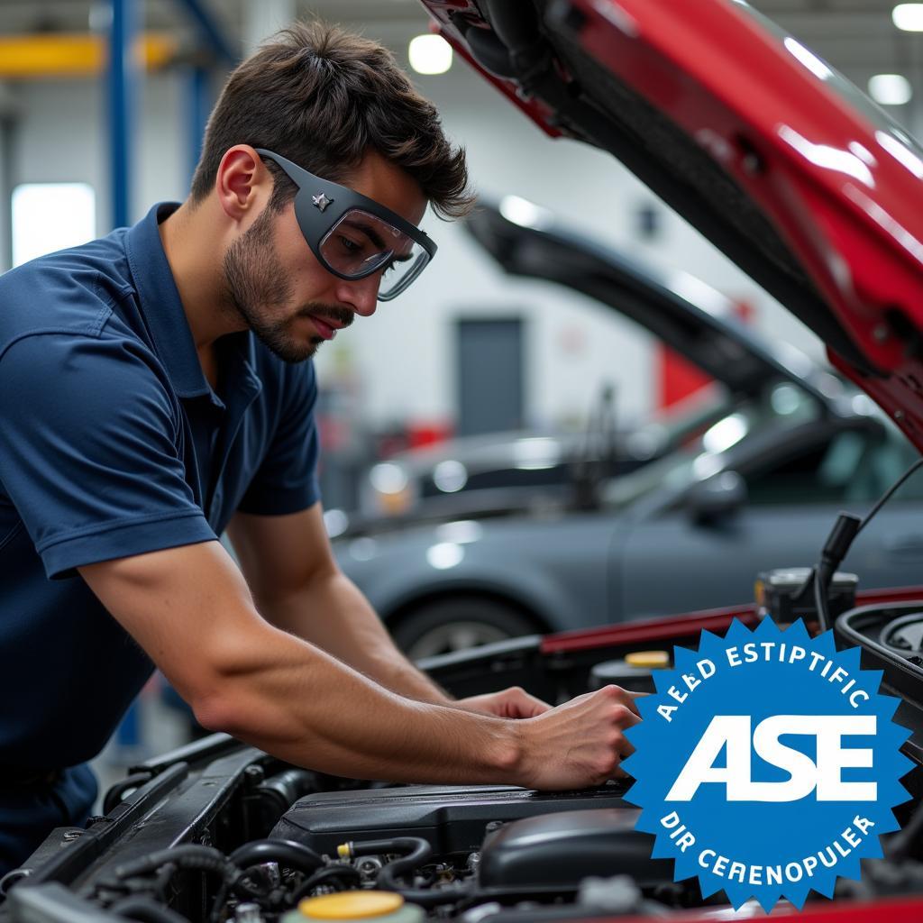 ASE Certified Mechanic Working on a Car