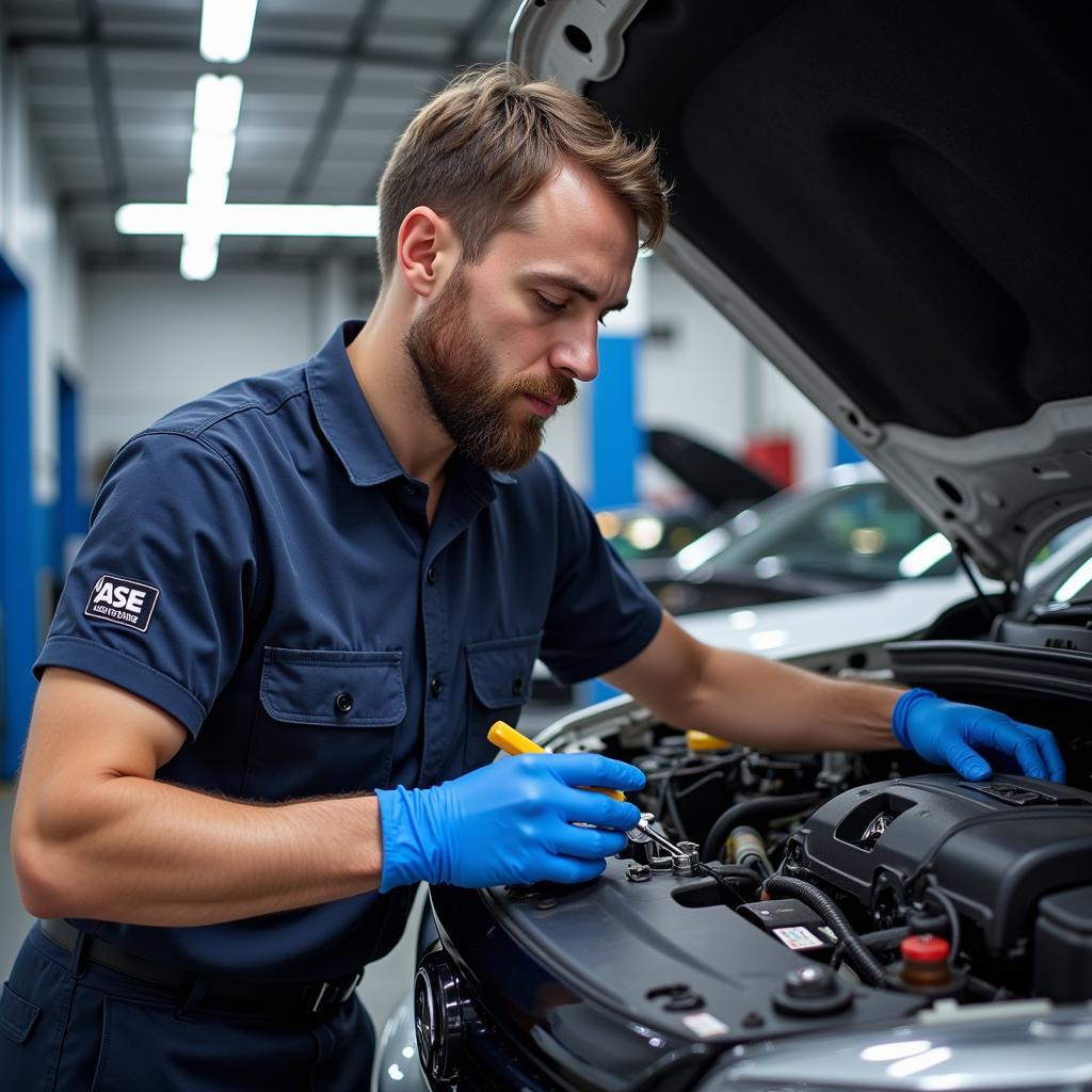 ASE Certified Mechanic Performing Vehicle Repair