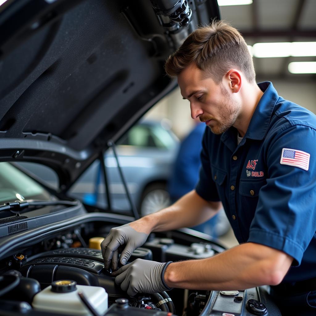 ASE Certified Mechanic Working on a Car