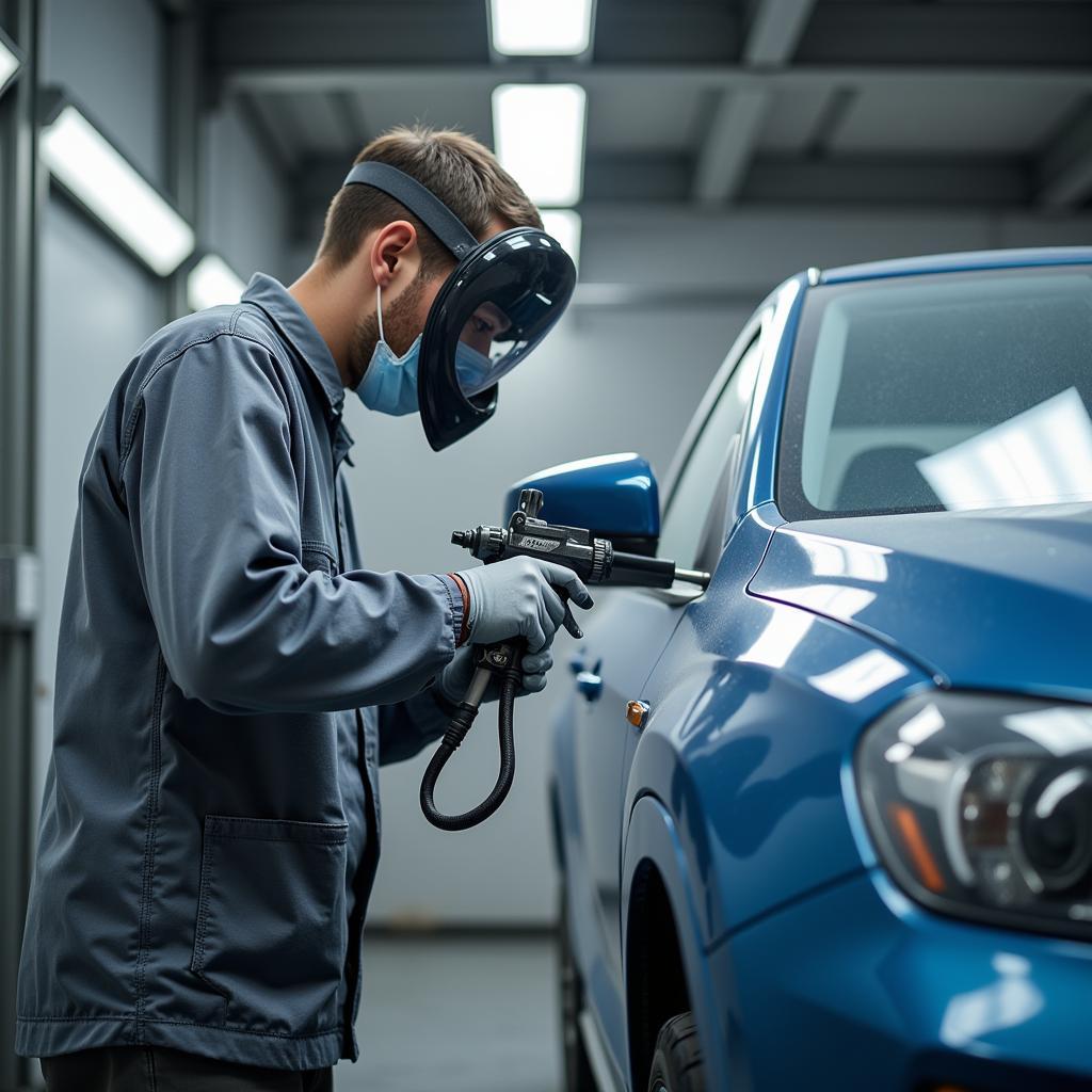 ASE Certified Painter Working on a Car