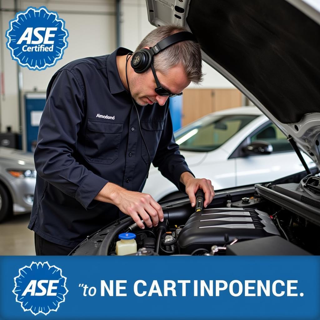 ASE Certified Technician Working on a Car