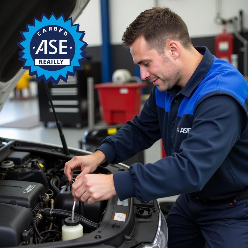 ASE Certified Technician Performing Oil Change