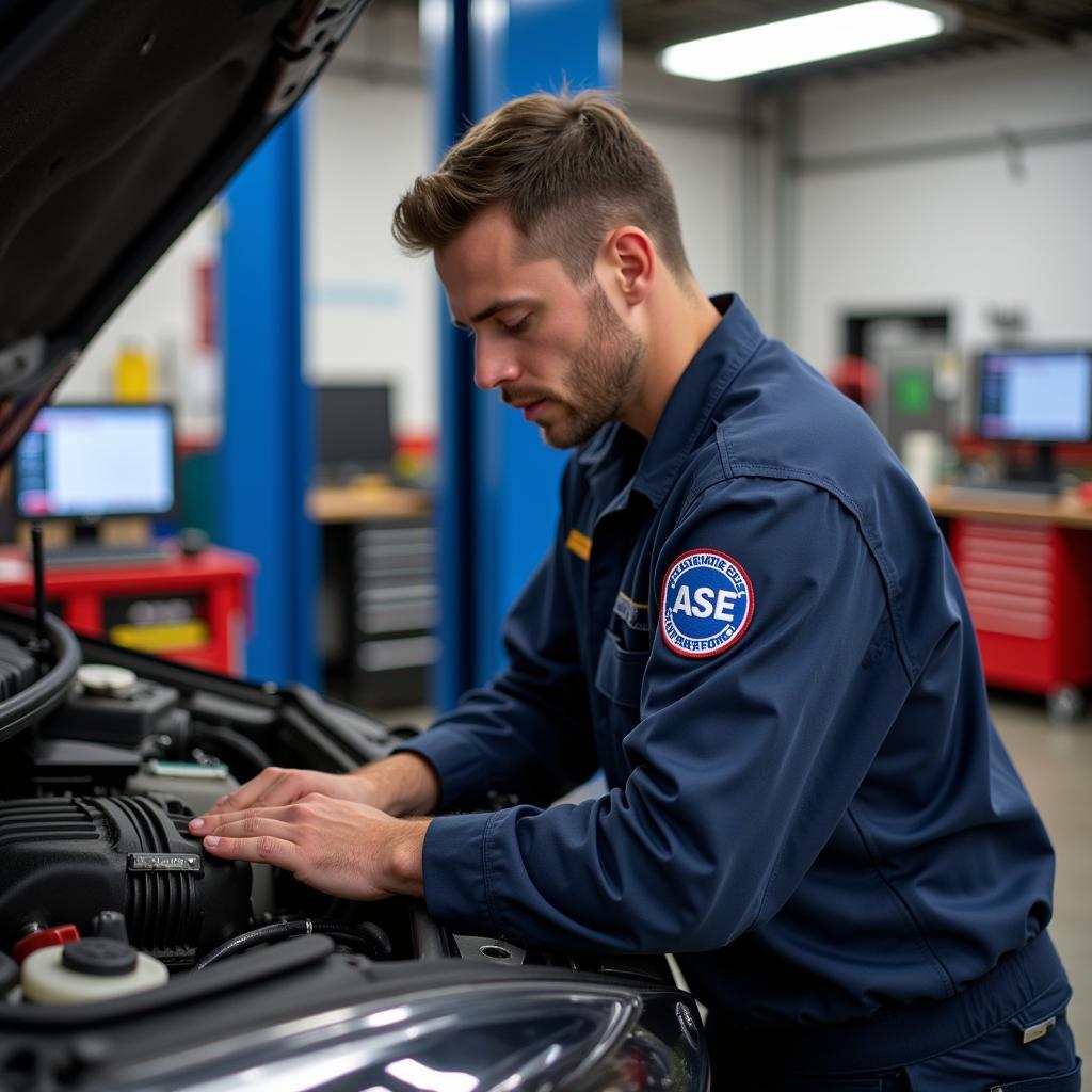 ASE Certified Technician working in a Portland garage