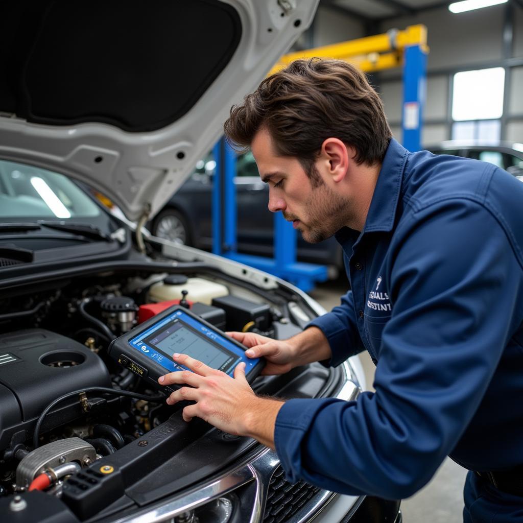 ASE Certified Technician Working on a Vehicle