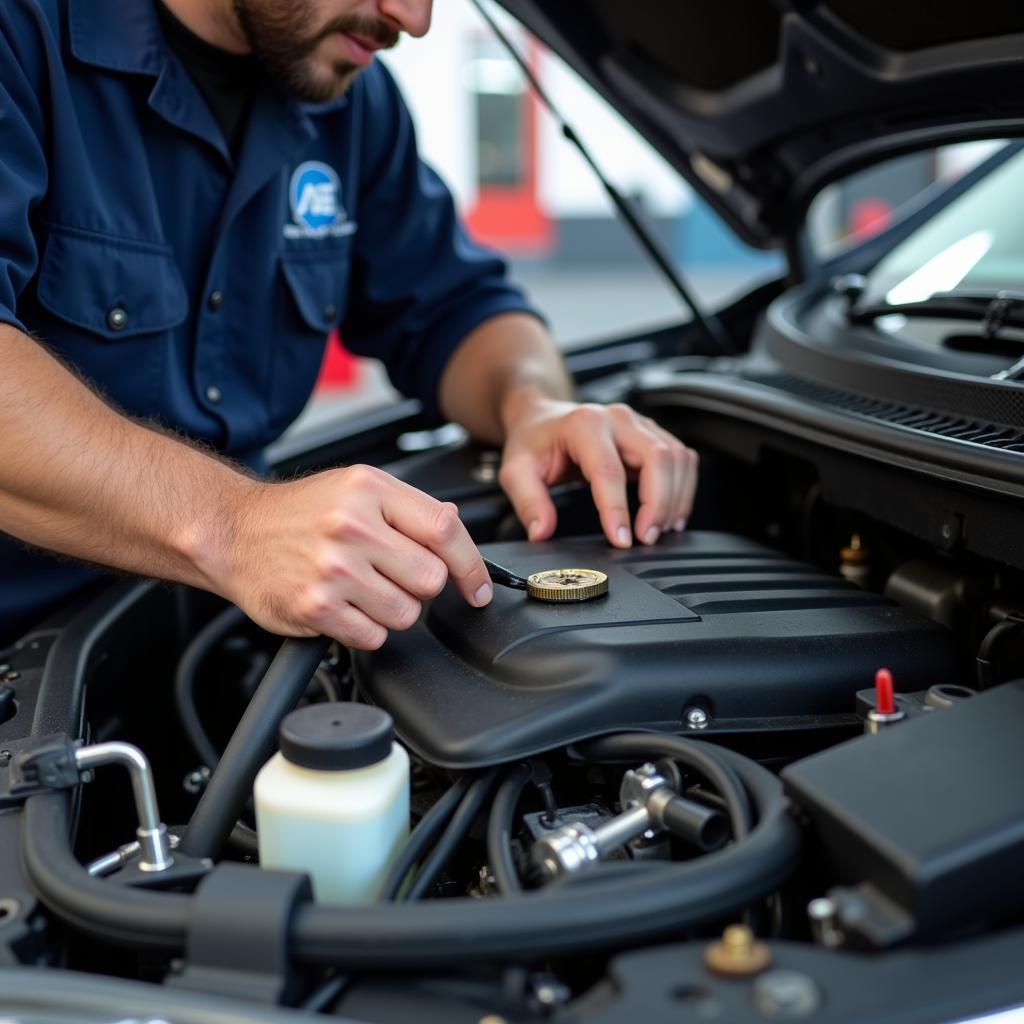 ASE Certified Technician Working on a Car