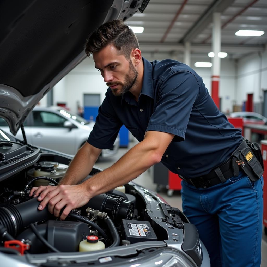 ASE Certified Technician Working on Car