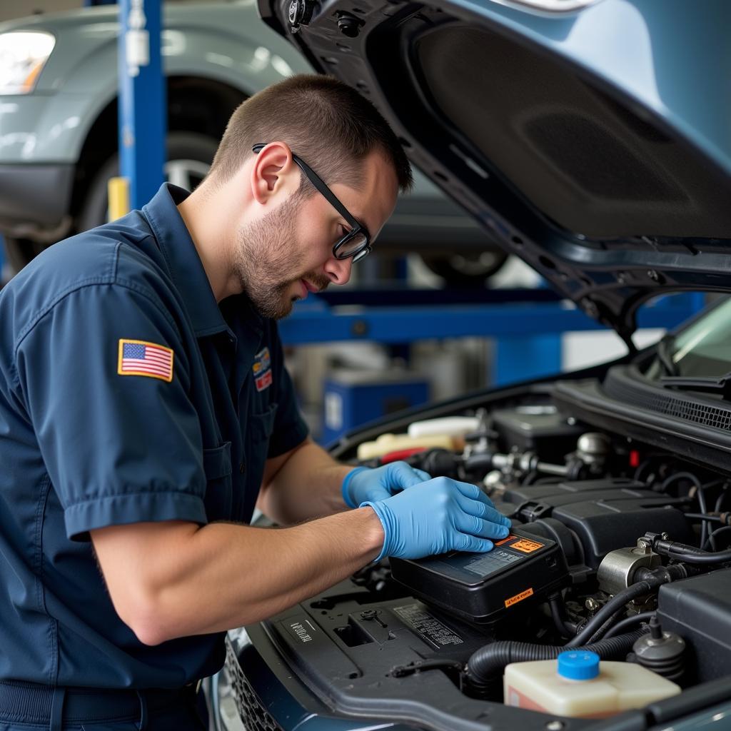 ASE Certified Technician Working on a Car