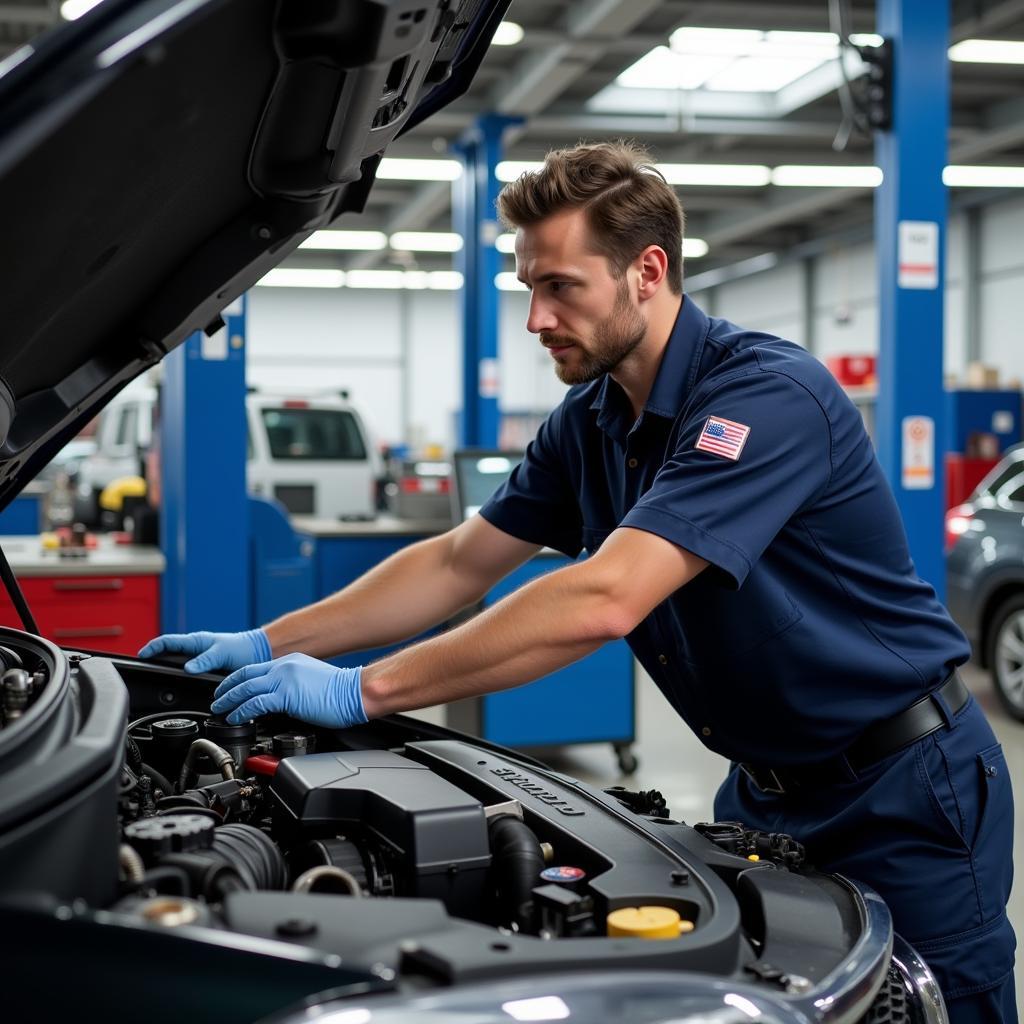 ASE Certified Technician Working on a Car