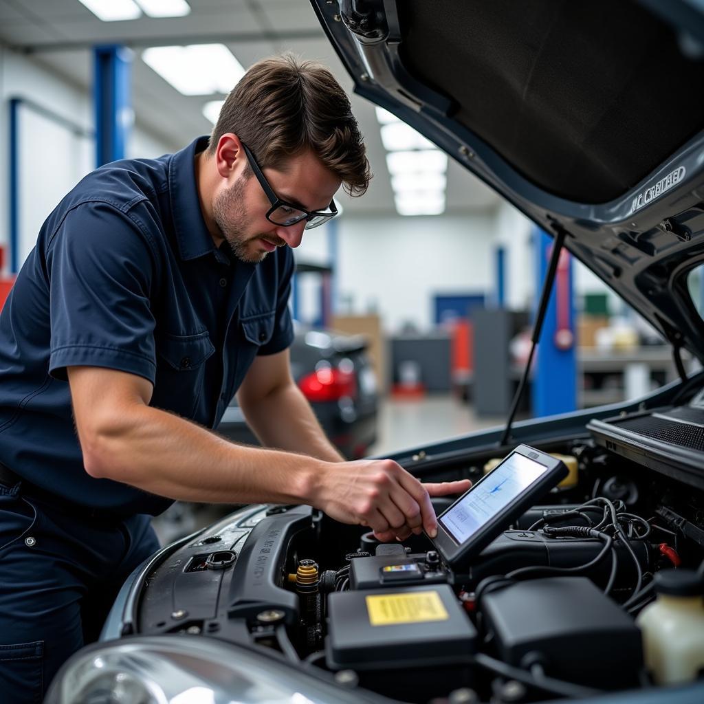 ASE Certified Technician Working on a Car