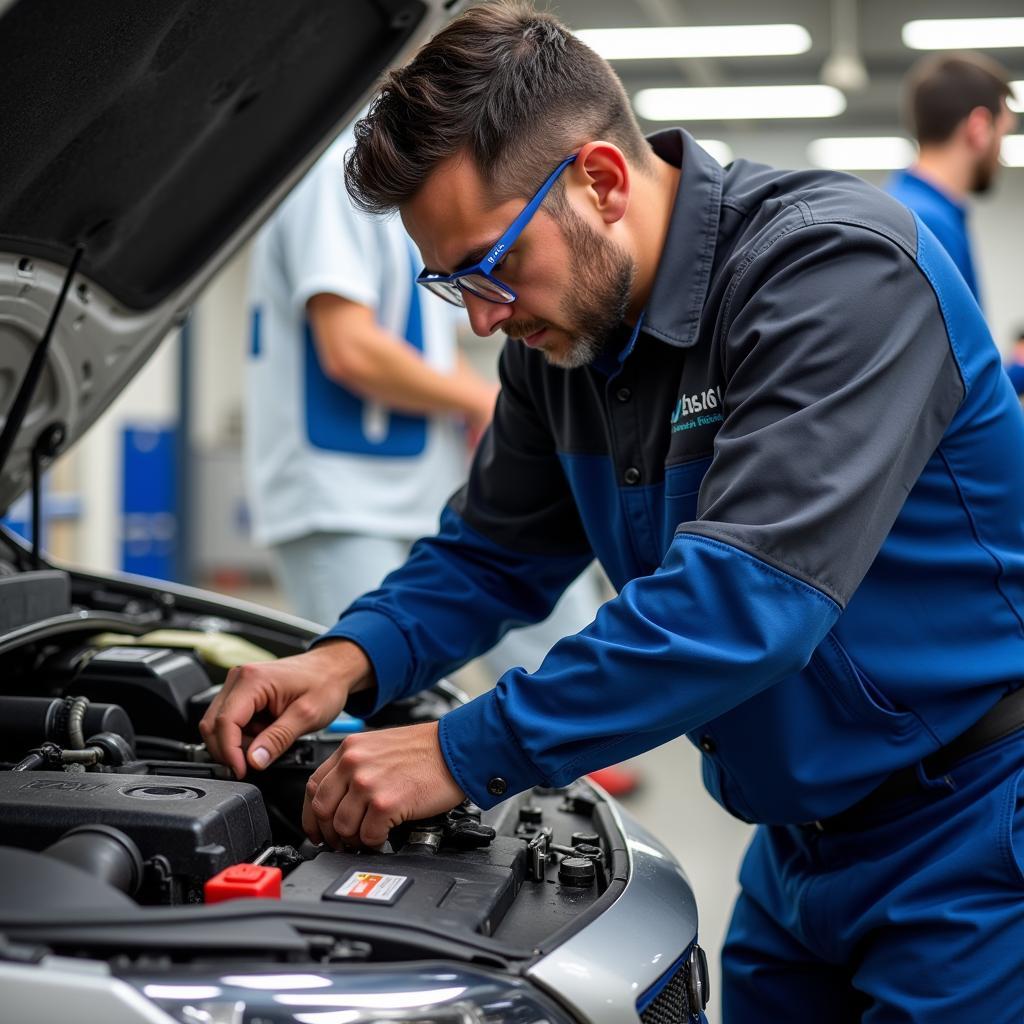 ASE Certified Technician Performing Car Maintenance