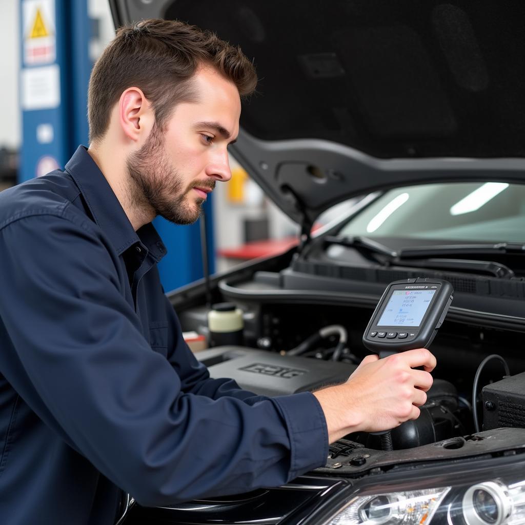 ASE Certified Technician Diagnosing a Vehicle Issue