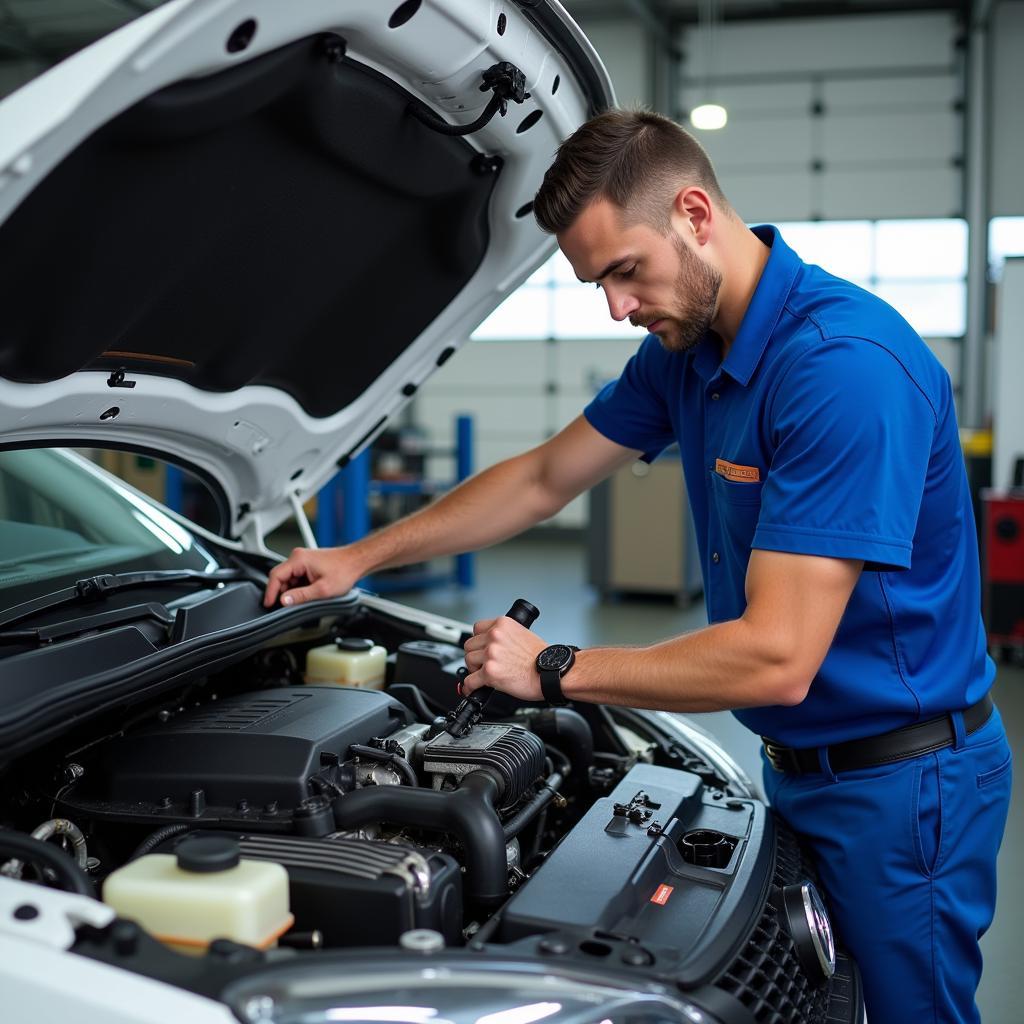 ASE Certified Technician Working on a Car