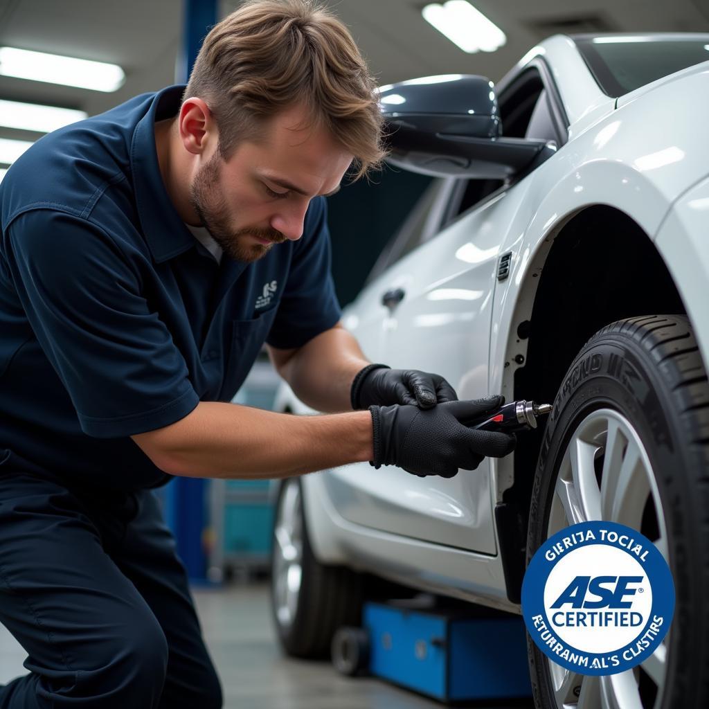 ASE Certified Technician Working on a Car