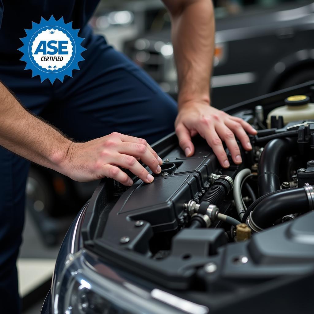 ASE Certified Technician Working on a Car