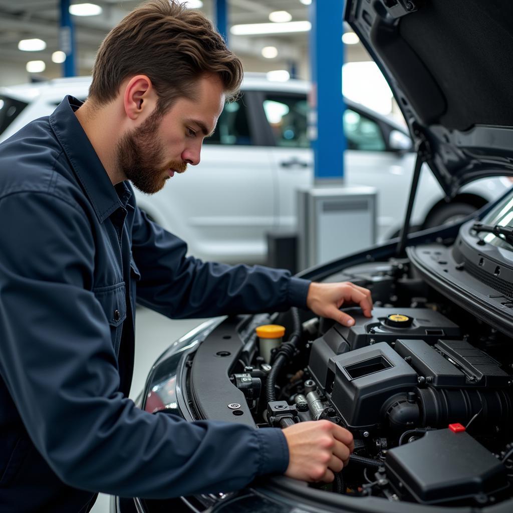 ASE Certified Technician Working on a Car