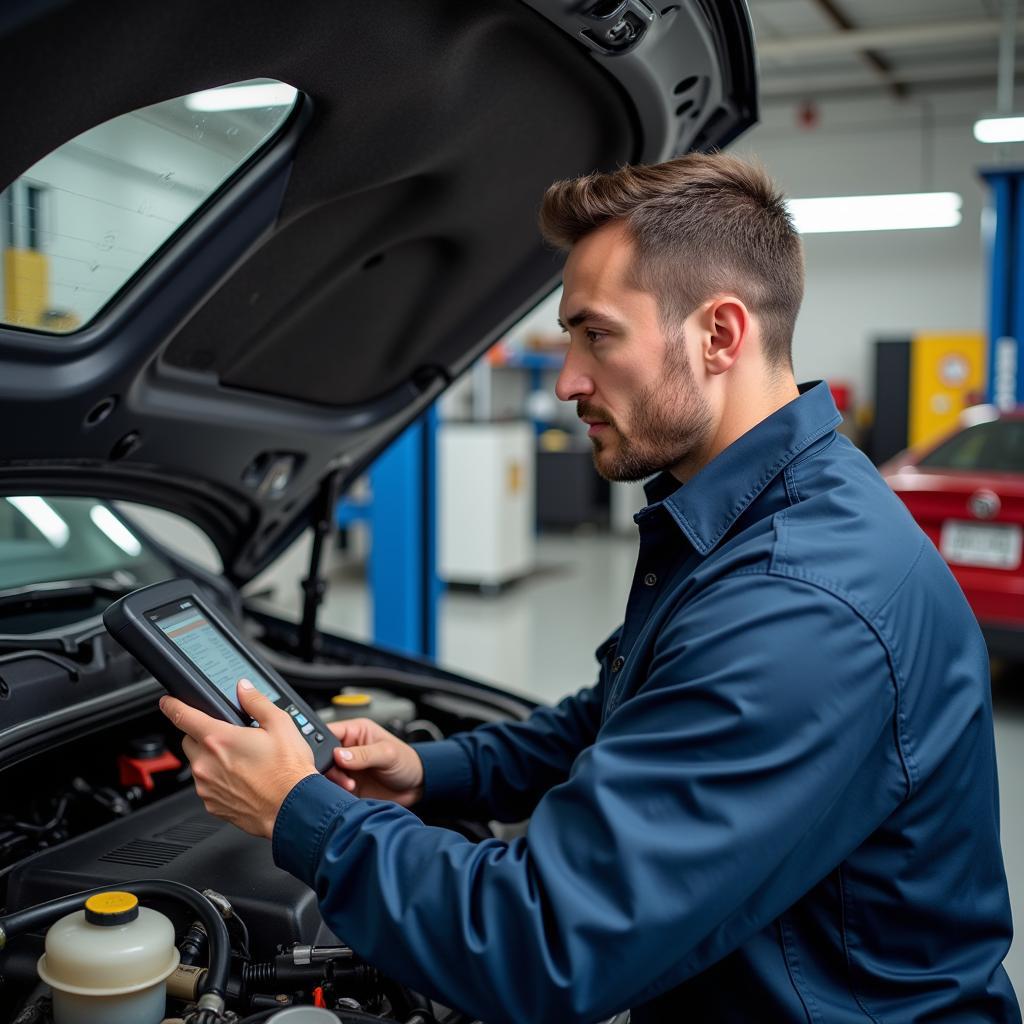 ASE Certified Technician Working on a Car