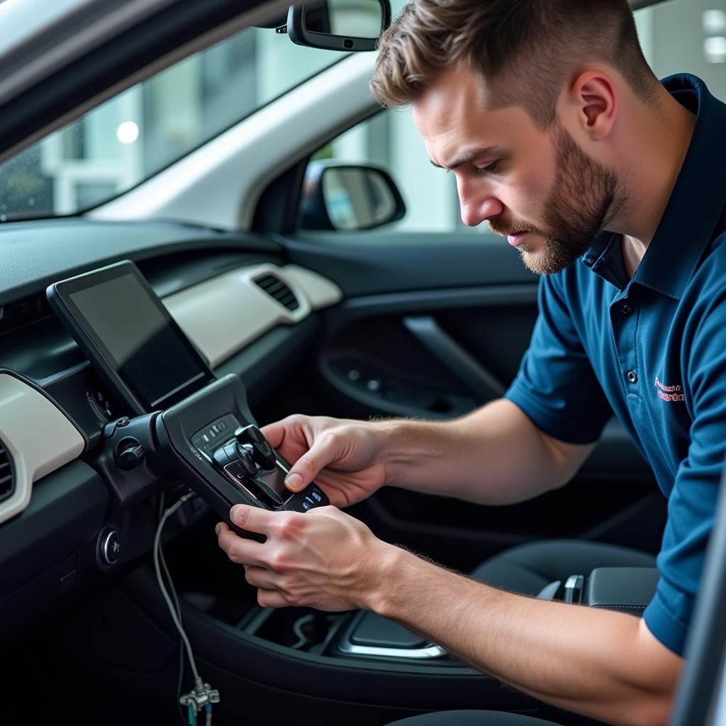 ASE Certified Technician Working on an Electric Vehicle