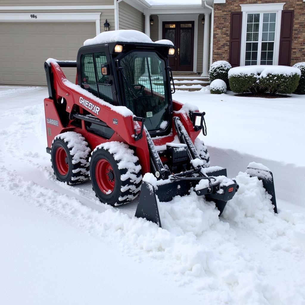 ASE Cheetah Mini Skid Steer in Action with V Plow