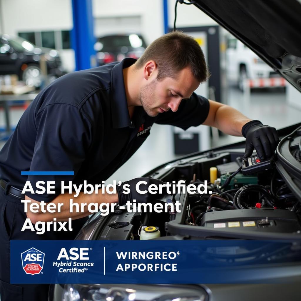 ASE Hybrid Certified Technician Working on a Hybrid Car