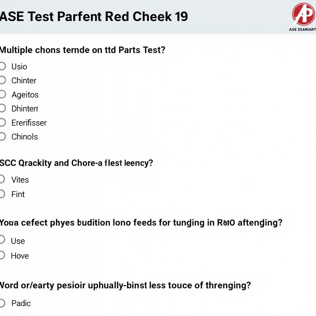 Example ASE Parts Test Questions