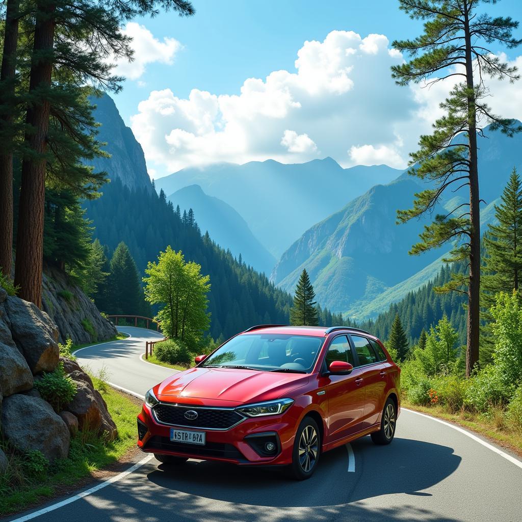 ASE Rental Car on a Mountain Road