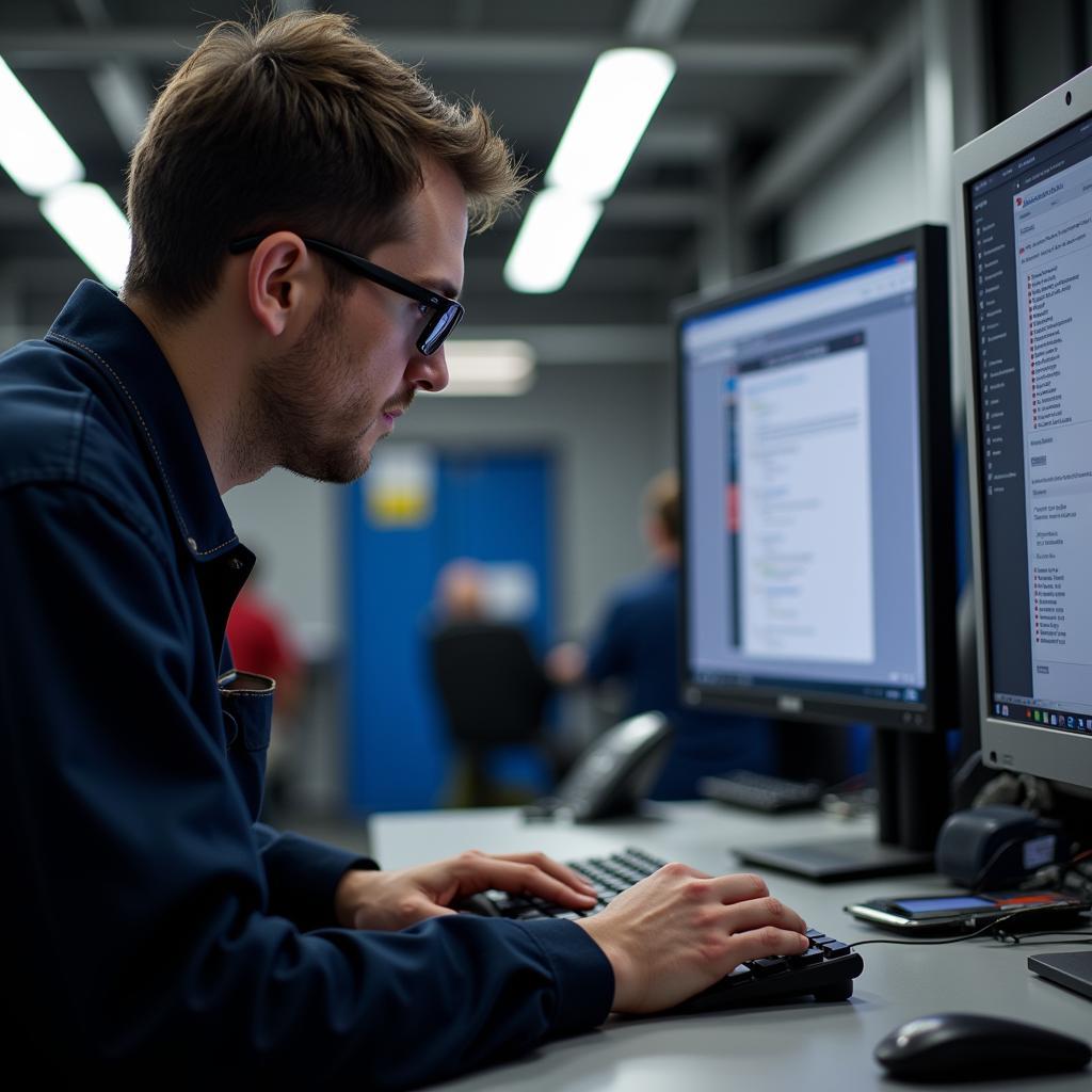 Technician Taking ASE Certification Exam