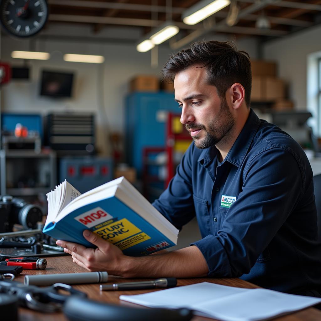 ASE Technician Studying for Certification