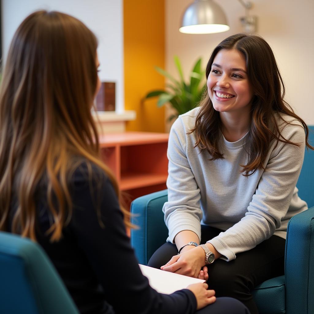 A guidance counselor meeting with a student at ASEA West Brooklyn Community High School