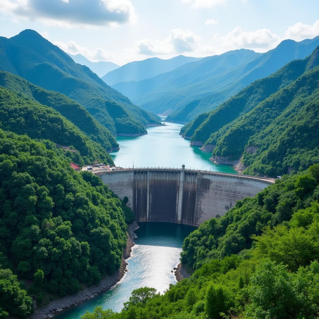 Hydropower dam in a mountainous region of Southeast Asia