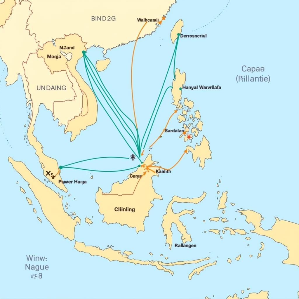 A map showcasing various flight routes within the ASEAN region