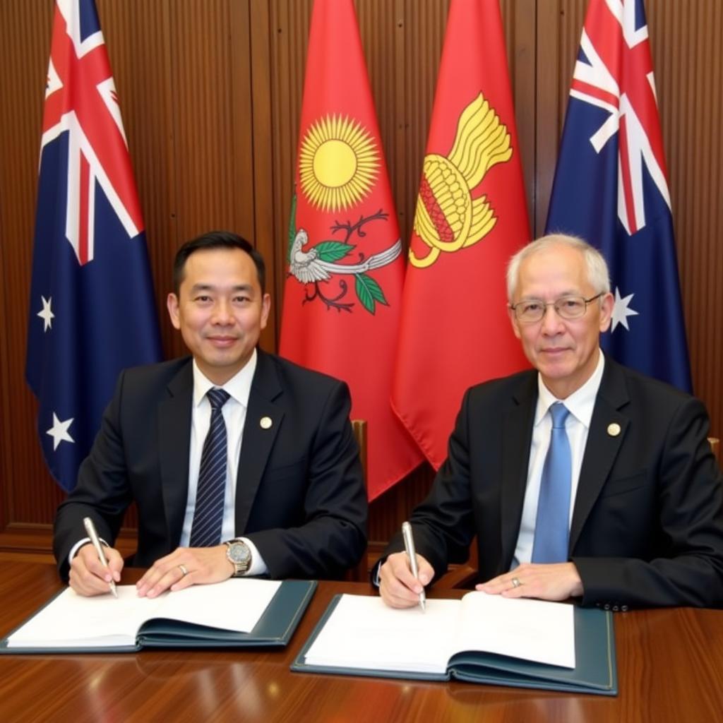 ASEAN and Australian Representatives Signing a Joint Statement