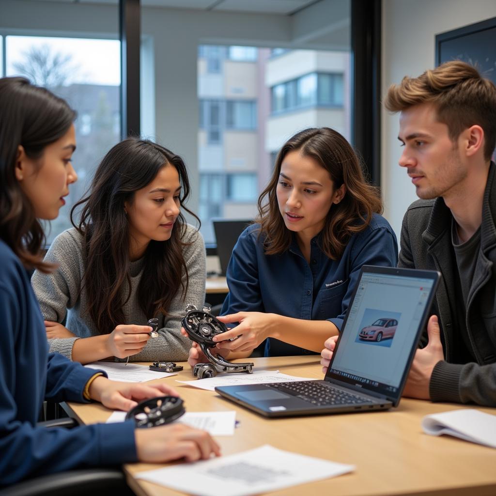 Students collaborating on an automotive design project at the ASEAN Automotive Institute.