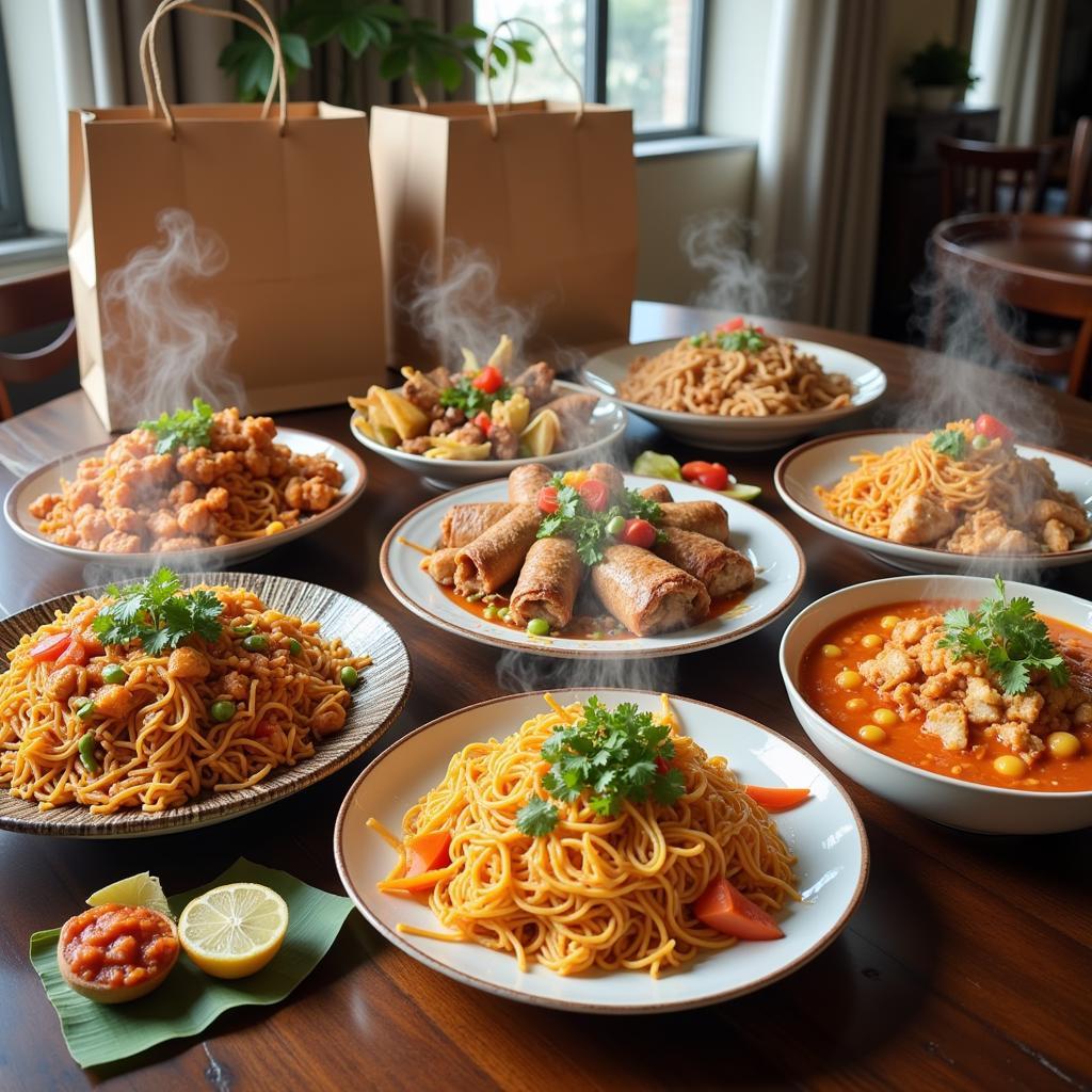 A spread of various Southeast Asian dishes available for delivery