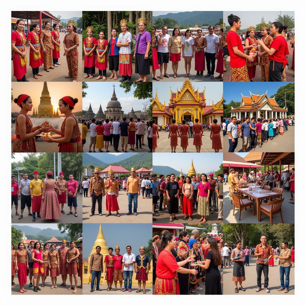 A collage showcasing the diverse cultures of ASEAN countries, including traditional clothing, festivals, and religious practices.