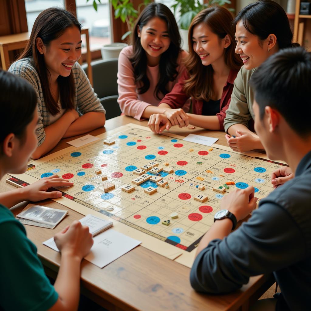 People Playing Scrabble with ASEAN-themed Words