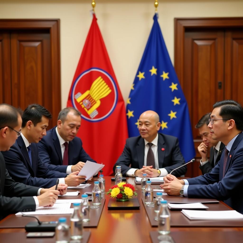 ASEAN and EU representatives meeting in 2019 to discuss trade and cooperation