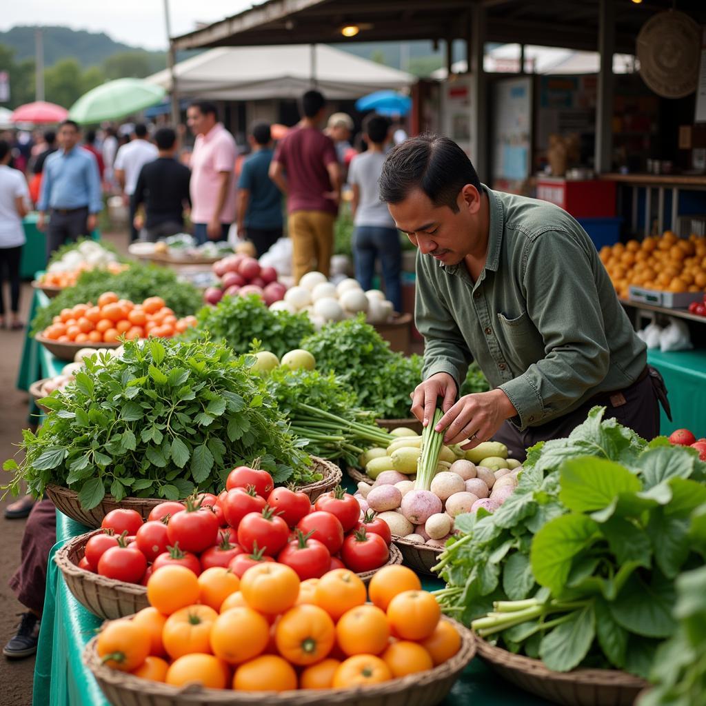 Vibrant farmers market in Southeast Asia