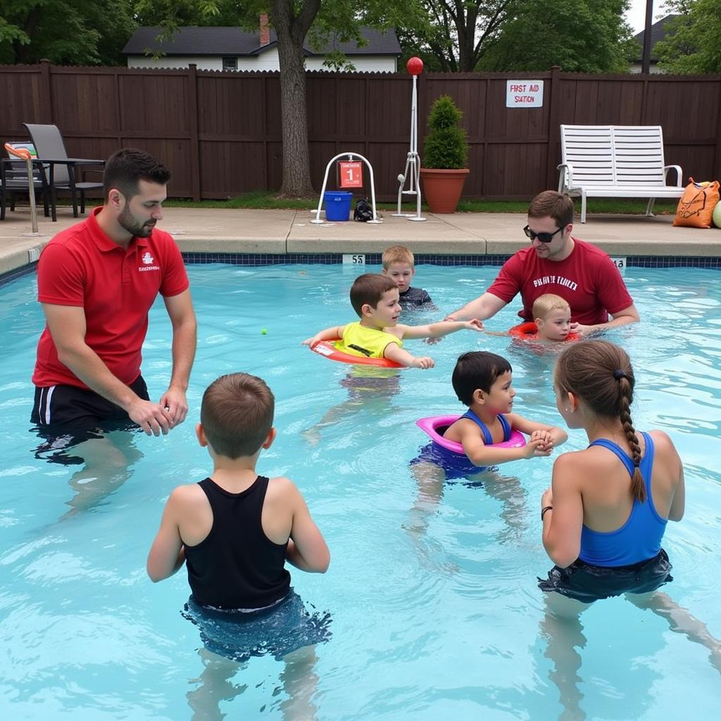 Lifeguards and safety measures at the pool party