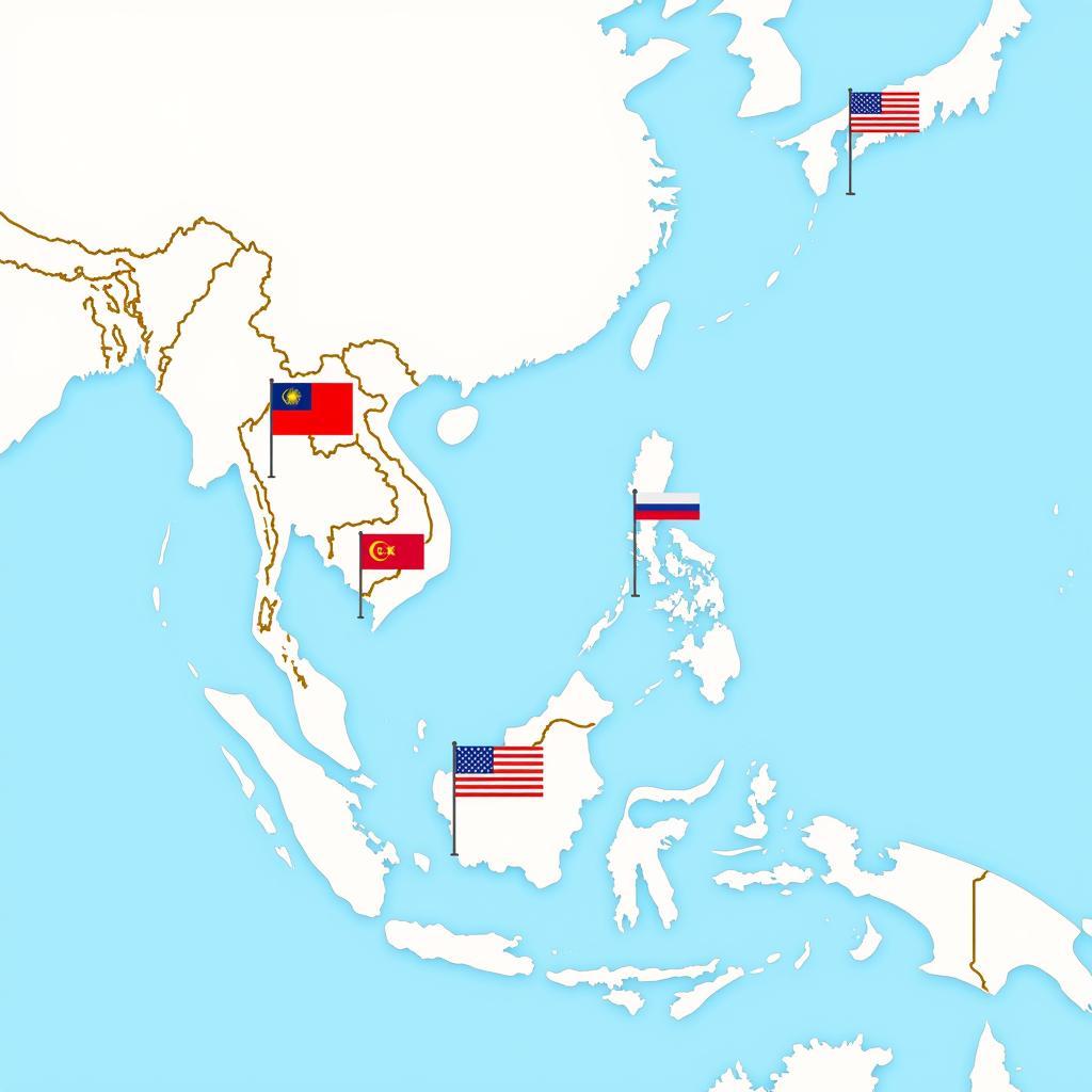 Flags of ASEAN countries on a map of Southeast Asia