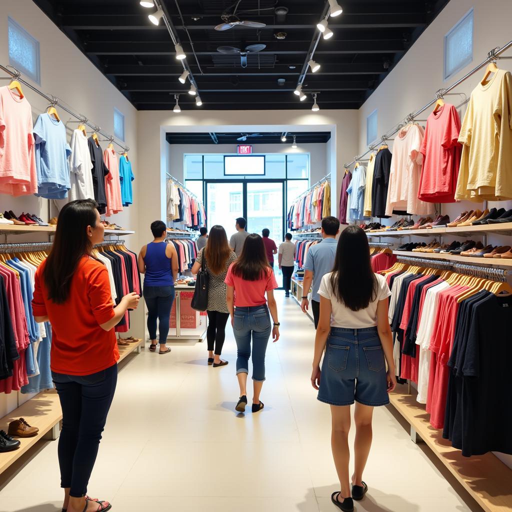 Shoppers browsing through various items at an ASEAN outlet store