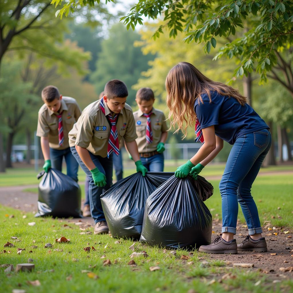 ASEAN Scout Jamboree: Scouts participate in a community service project, helping to clean up a local park.