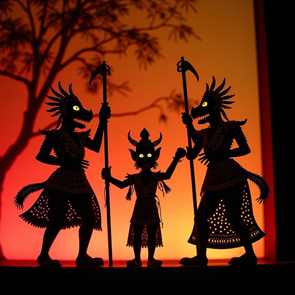 Traditional shadow puppet performance in Indonesia