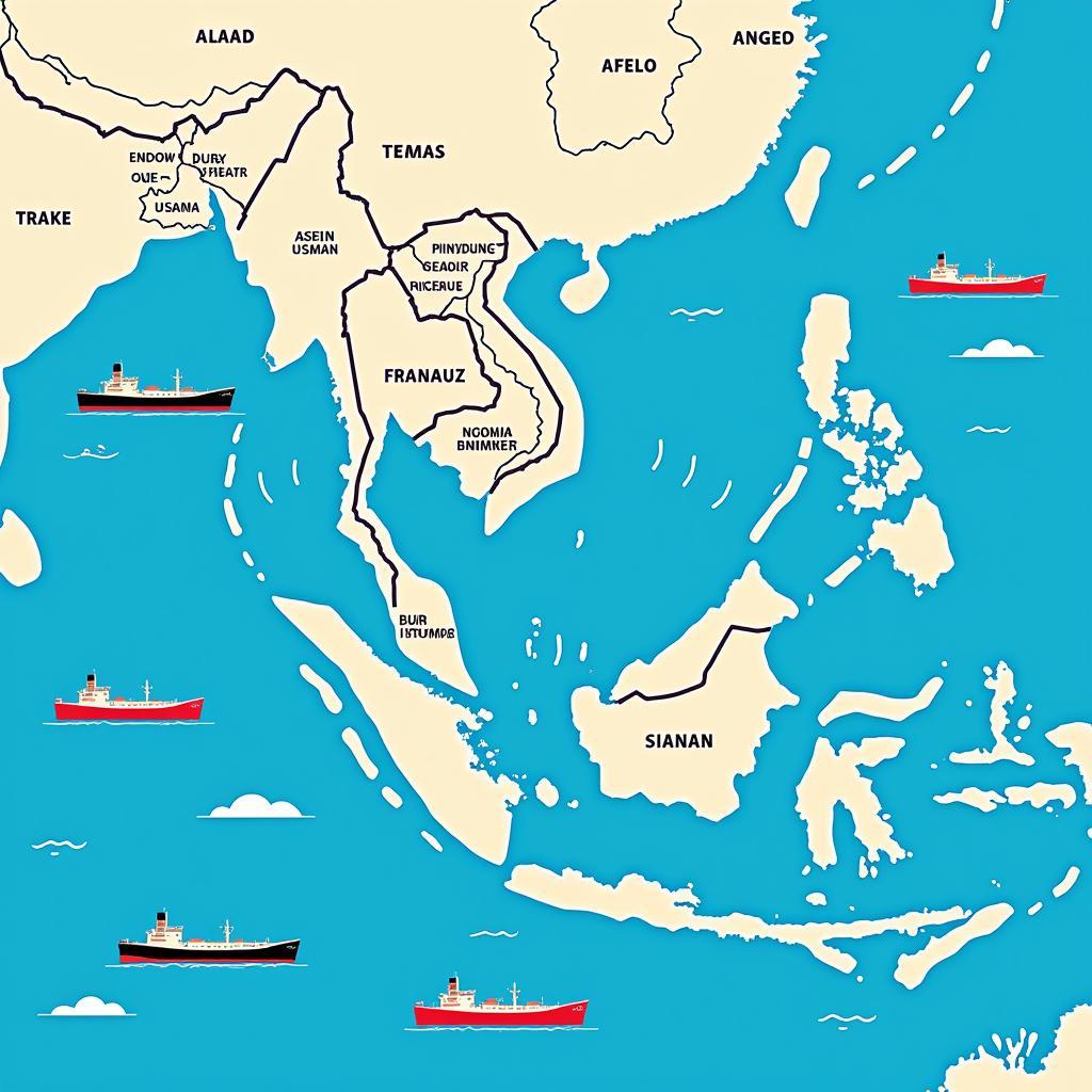 Busy shipping lanes crisscrossing Southeast Asia