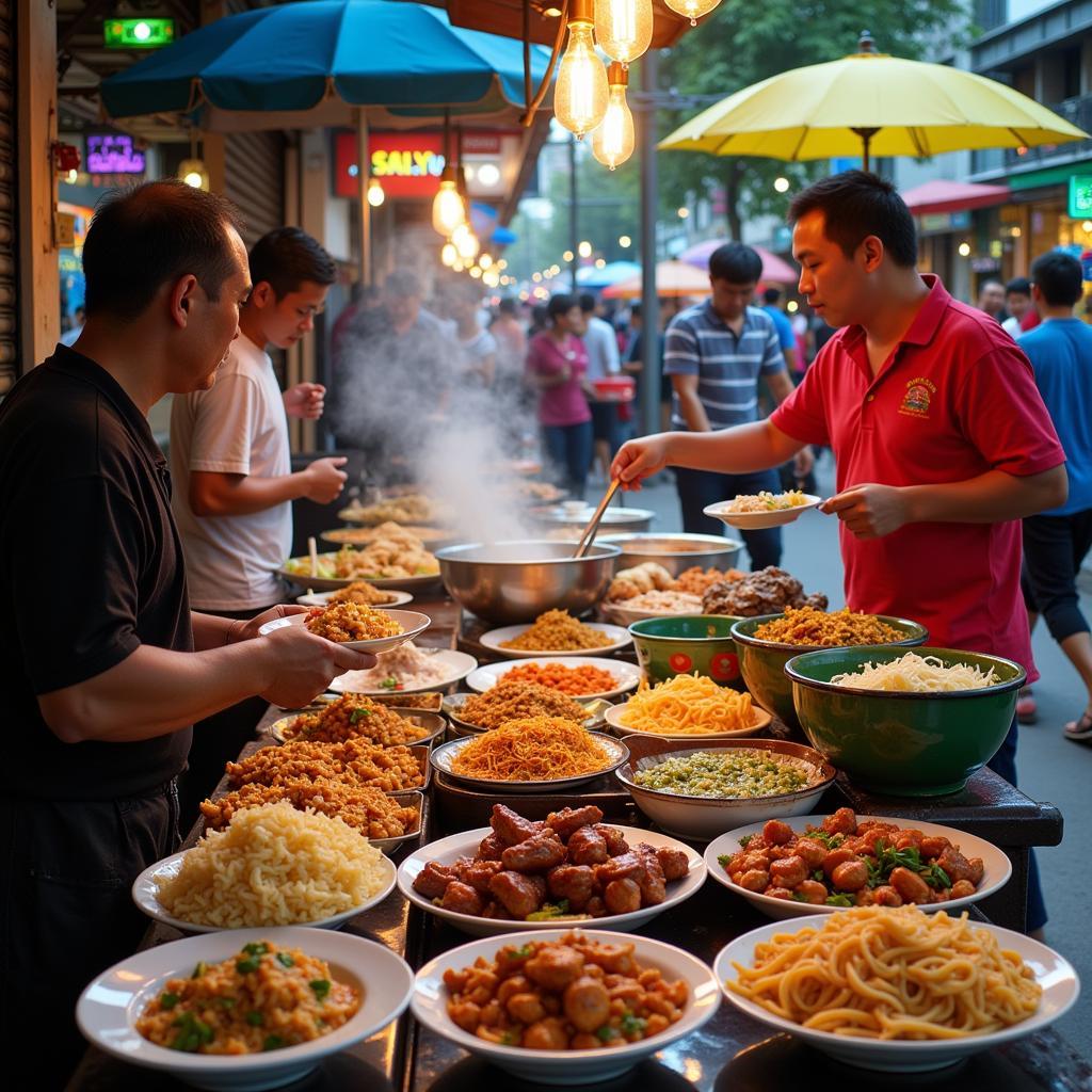 A vibrant display of various ASEAN street food dishes, showcasing the region's diverse culinary offerings.